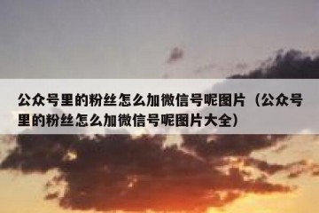 公众号里的粉丝怎么加微信号呢图片（公众号里的粉丝怎么加微信号呢图片大全）