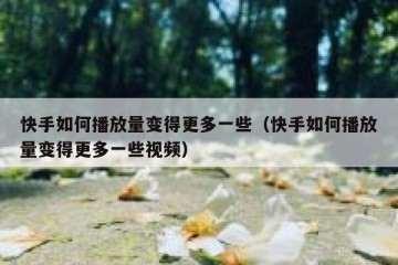 快手如何播放量变得更多一些（快手如何播放量变得更多一些视频）