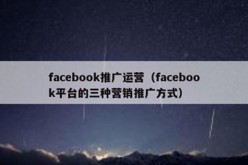 facebook推广运营（facebook平台的三种营销推广方式）